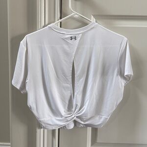 Womens Under Armour White Cropped Twist Back Tee XS